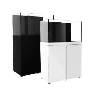 ProStar Rimless V2 90 gallon aquarium comparison showing black and white stand options by Pro Clear Aquatic Systems