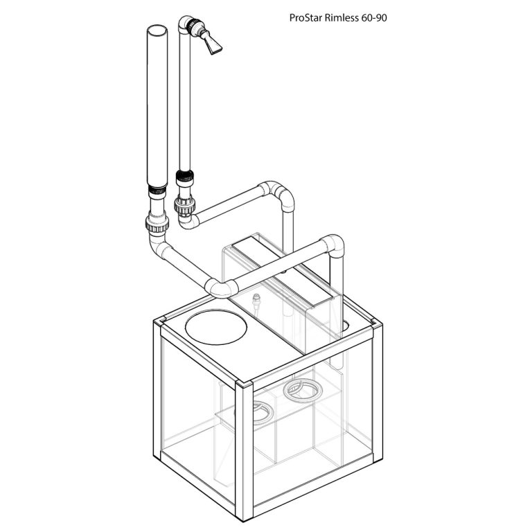 ProStar Rimless 60–90 gallon aquarium plumbing and sump system diagram by Pro Clear Aquatic Systems