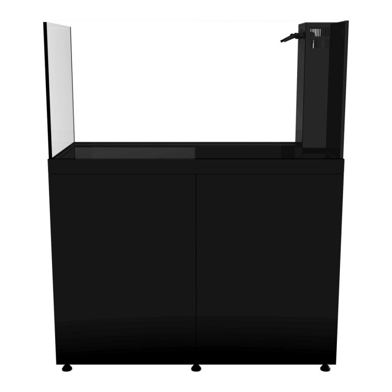 ProStar 150 Peninsula aquarium system in black finish, featuring a peninsula-style glass display with end-positioned overflow and matching cabinet.