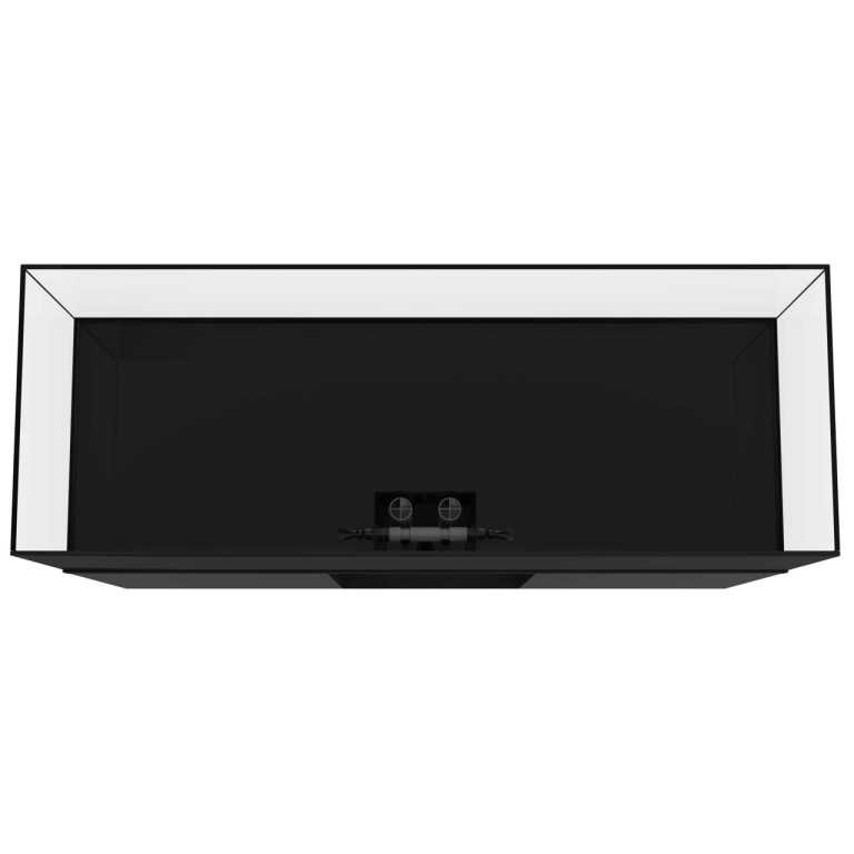 Top-down view of the ProStar 230 aquarium display tank showing the centered rear overflow box, internal plumbing fittings, and the clean, rimless glass construction.