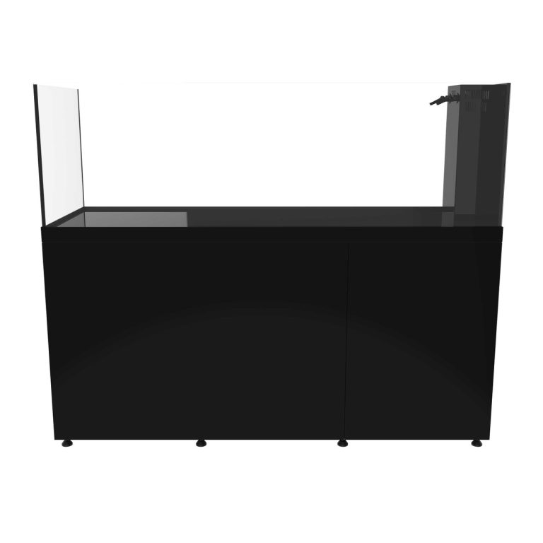 ProStar 230 Peninsula aquarium in black finish, front view, showing a peninsula-style glass display with rear filtration chamber.