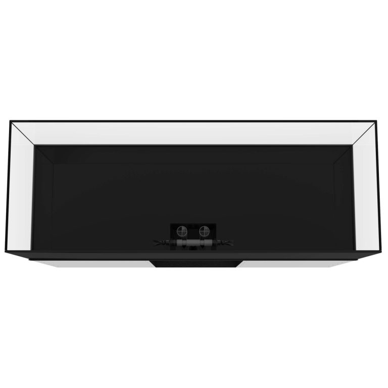 Top-down view of the ProStar 230 aquarium display tank showing the black interior, clear glass perimeter, and centered rear overflow with dual drain fittings.