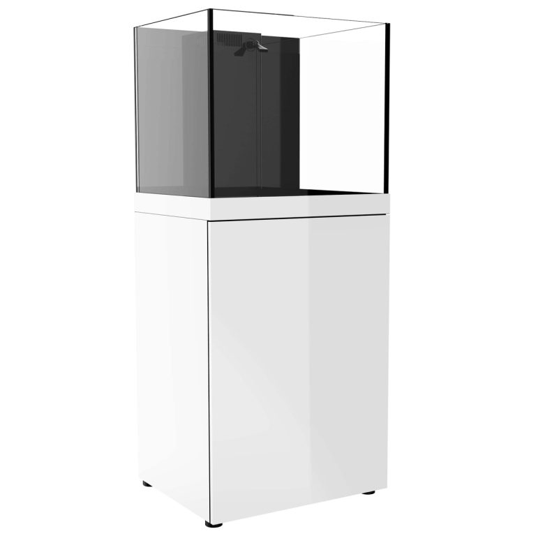 Opposite side angled view of ProStar Rimless V2 60 gallon regular aquarium with white stand by Pro Clear Aquatic Systems