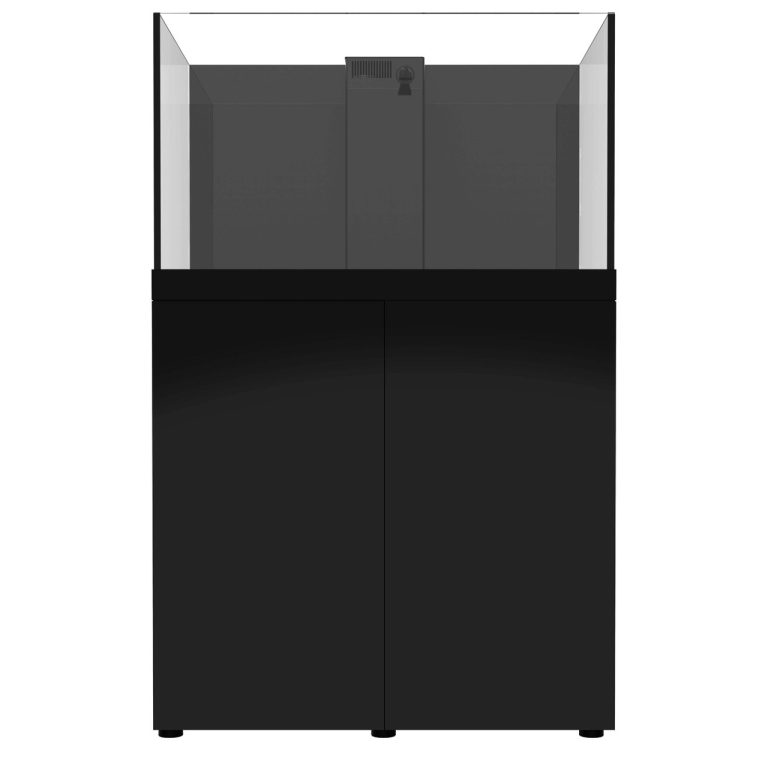 ProStar Rimless V2 90 gallon regular aquarium with black stand front view by Pro Clear Aquatic Systems