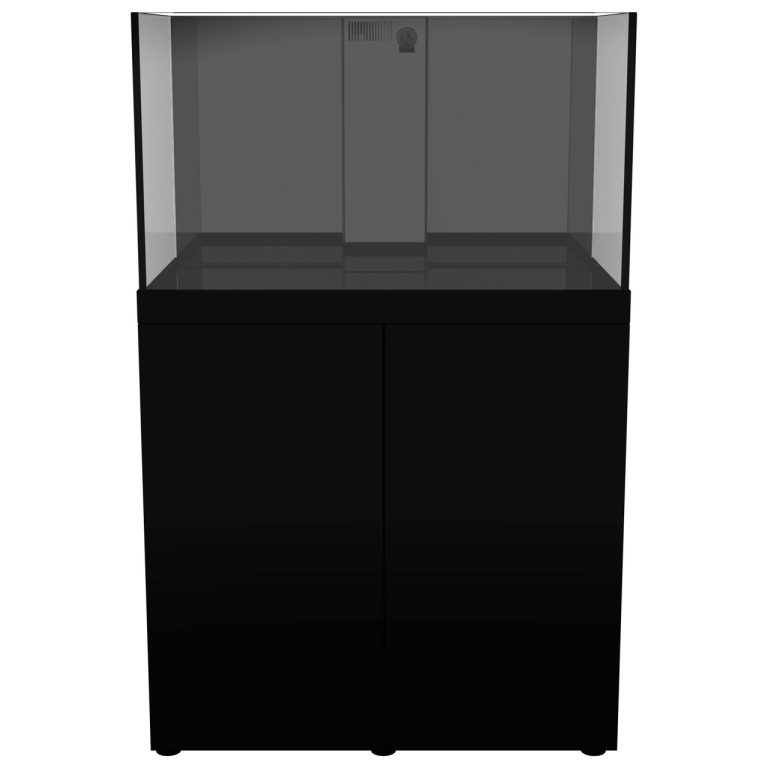 ProStar Rimless V2 90 gallon aquarium with black stand showing full tank and cabinet front view